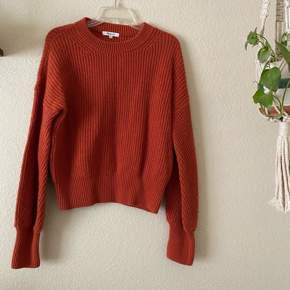 Madewell Women's Large Fairbanks Pullover Orange Ribbed Knit Long Sleeve Sweater
